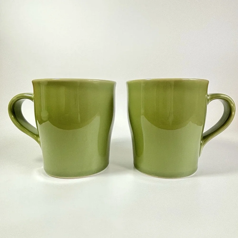 Pottery Barn Sophia Mugs Set of 2 Light Olive Green Stoneware Portugal 16 Oz